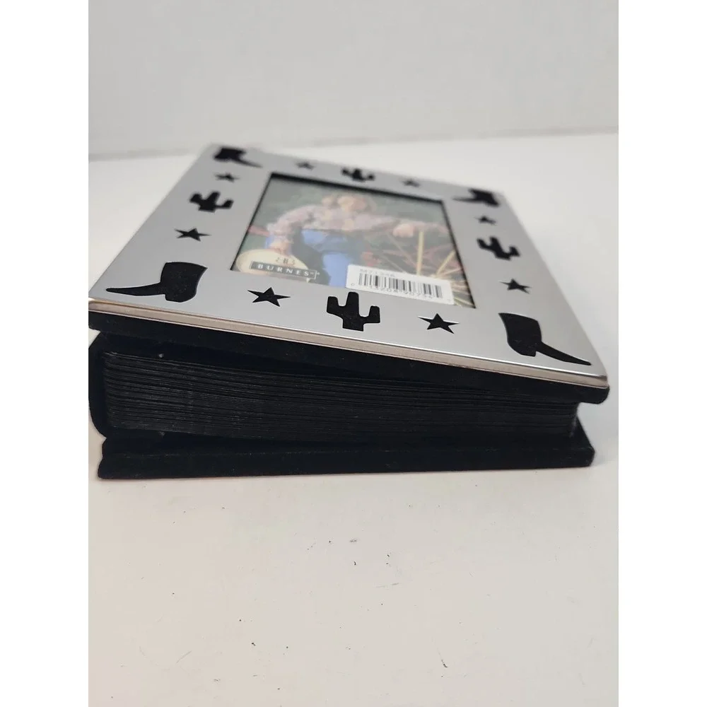 Vintage Burnes of Boston Western Theme Photo‎ Album  Silver Metal & Black Velvet